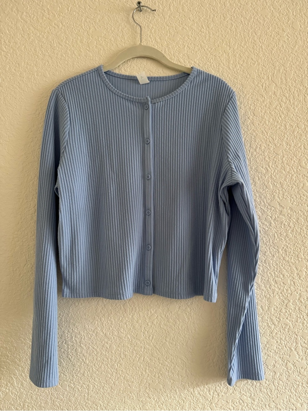 Old Navy Light Blue Ribbed Button-Down Long Sleeve Top